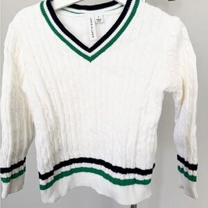 Janie and Jack White V-Neck Sweater with Green and Navy Accents